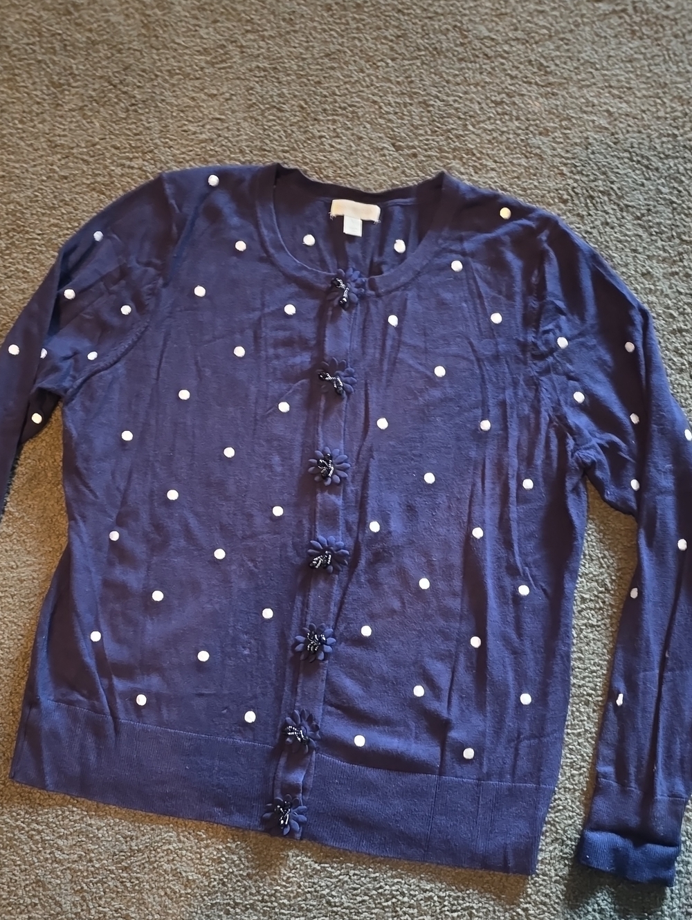 Charter Club Navy and White Polka Dot Cardigan